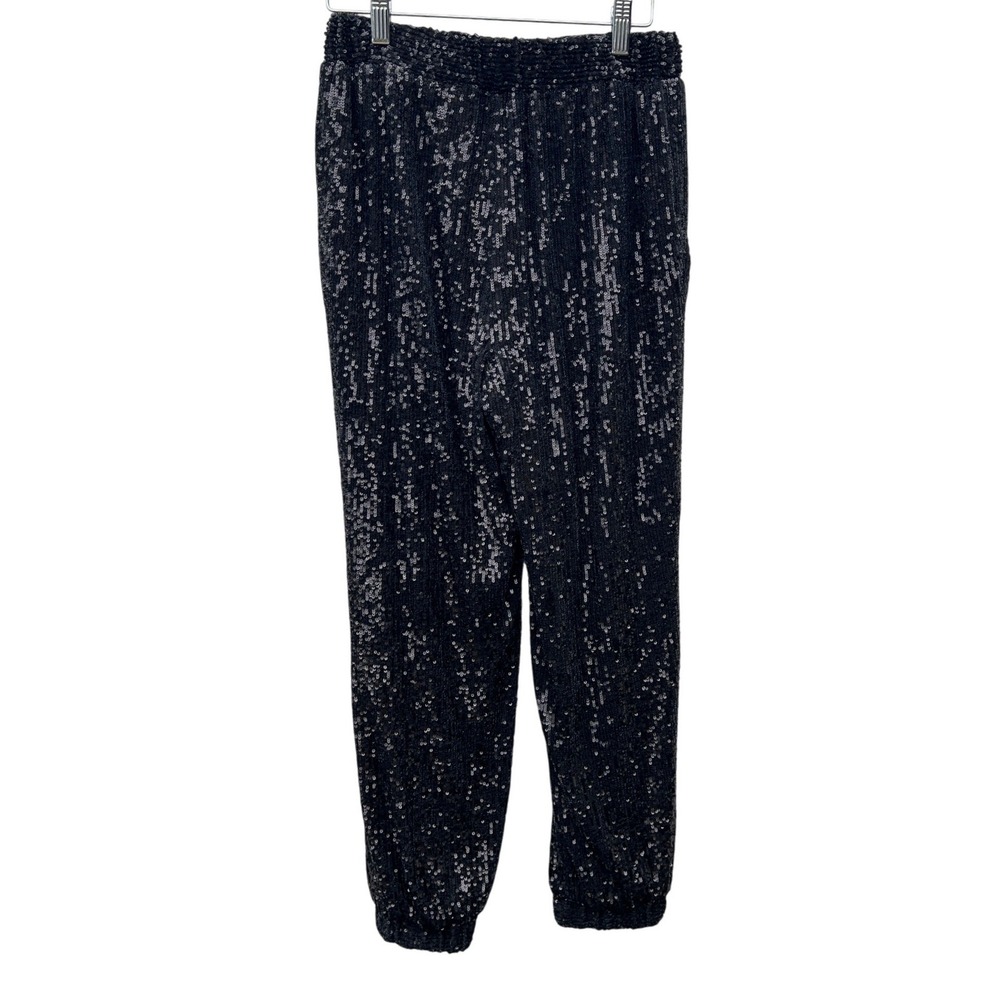 Gianni‎ Bini Black Sequin Jogger Pants Women's XS Elastic Waist Coquette Party - Picture 3 of 9
